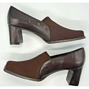 BASS Women's Dell Leather & Fabric Square-Toe Block Heels Pumps - Brown - Sz 7